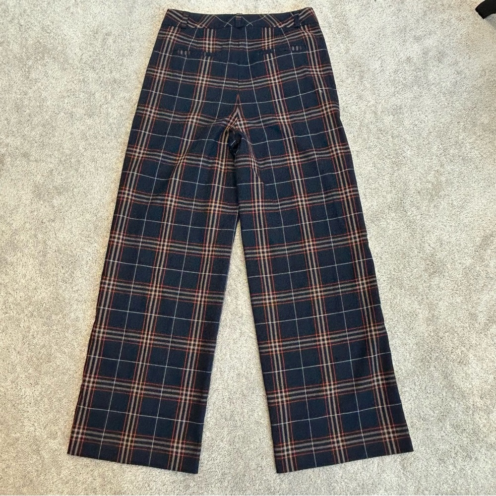 Banana Republic Navy Plaid Check Tartan HIGH-RISE SLIM WIDE-LEG PANT 6S - Picture 3 of 11